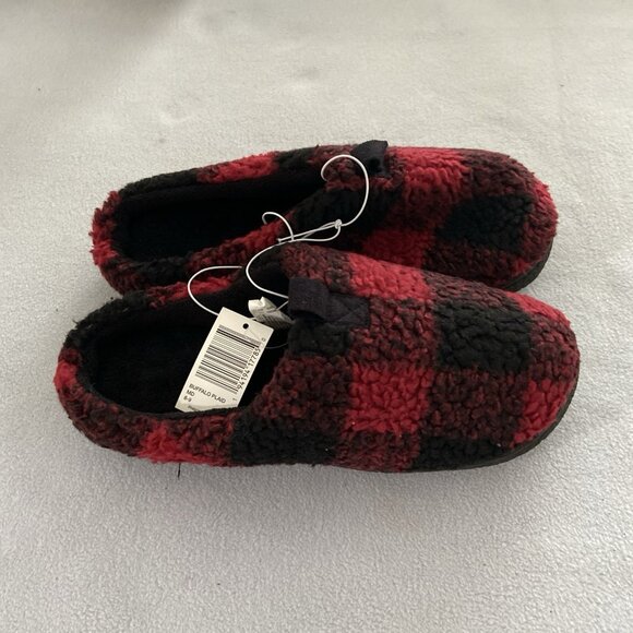Isotoner Men’s Slippers Shoes Sz XL 11-12 Memory Foam Buffalo Plaid Red - Picture 6 of 6